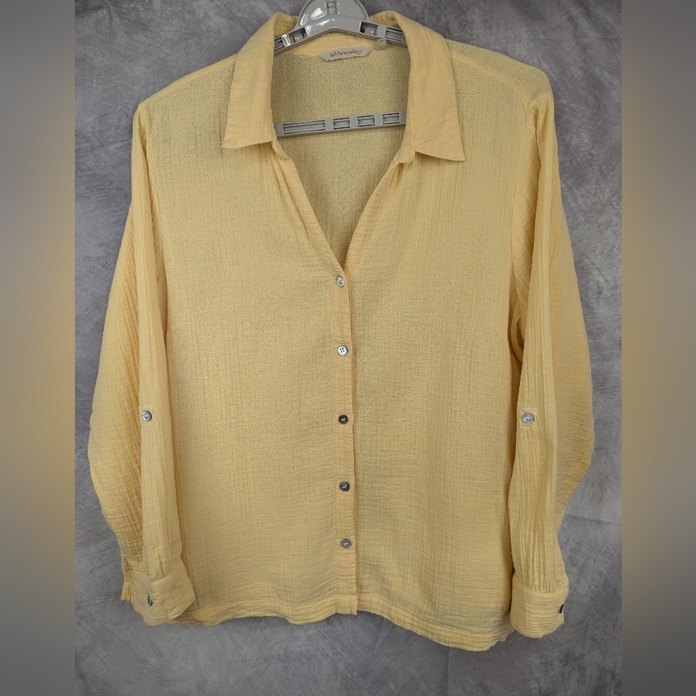 Soft Surroundings Size 2X Buttery Yellow Guazey Button Down Shirt